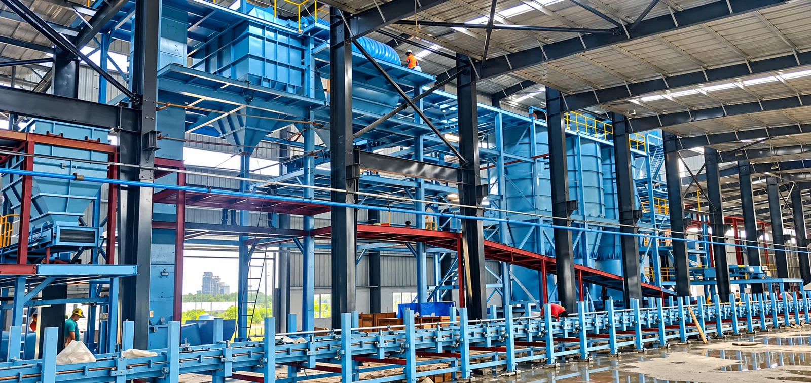 Aquasub Engineering Unit V Foundry project photograph 7: Wide plant view as the process equipment and material-handling system approach completion.